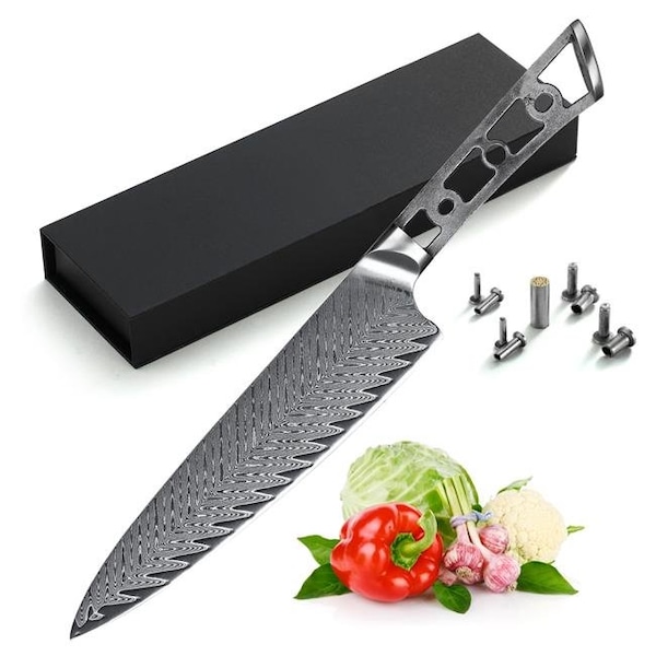 Katsura Cutlery CKTD20B-no logo 8 in. Japanese Premium AUS 10 67 Layers Damascus Steel Kiritsuke Chef Knife Blank 50mm Wide Blade No Logo Woodworking Project Kit-Thunder-X Series CKTD20B-no logo - main